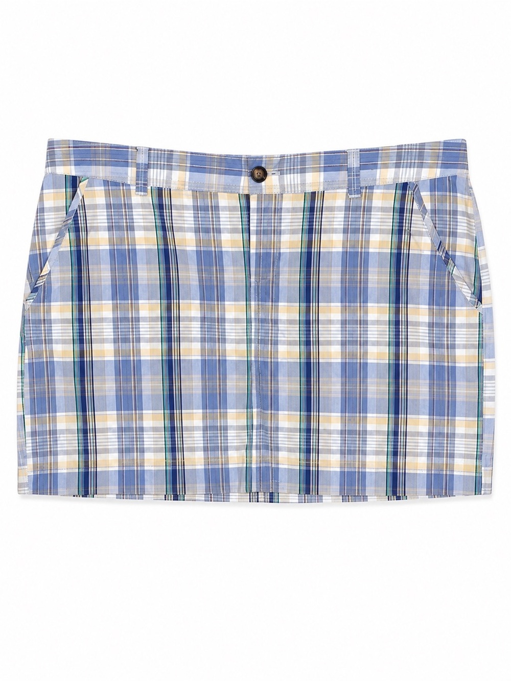 Old Navy Women’s Size 12 Plaid Mini Skirt Blue Yellow Green Cotton Preppy